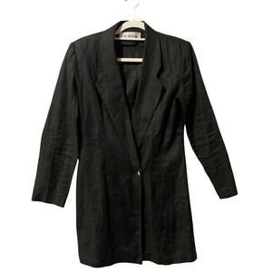 Elliott Lauren Saks Fifth Avenue Blazer Dress 8 Black Linen Blend Vtg Flaw